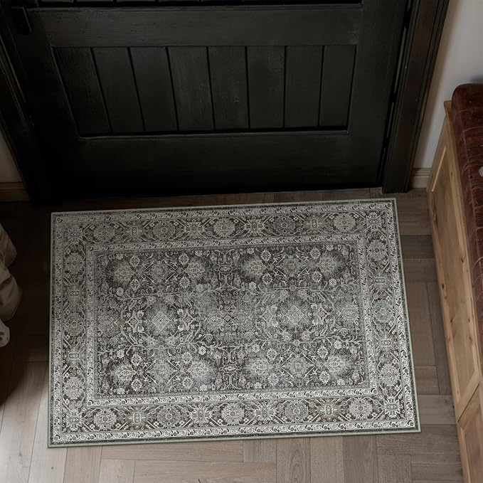 PureCozy Black Entryway Rug 2x3 Vintage Area Carpet Indoor Kitchen Washable - Image 2