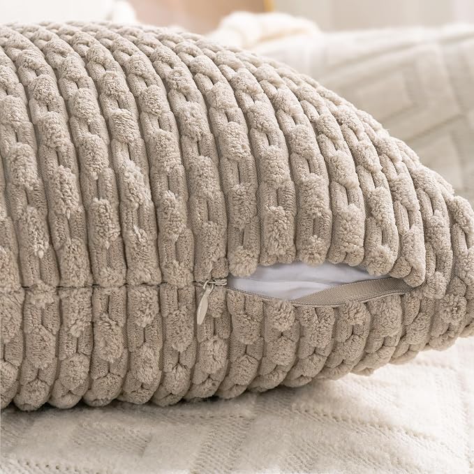 Set of 4 Neutral Decorative Throw Pillow Covers 16x16 Inch Corduroy Pillow - Image 6