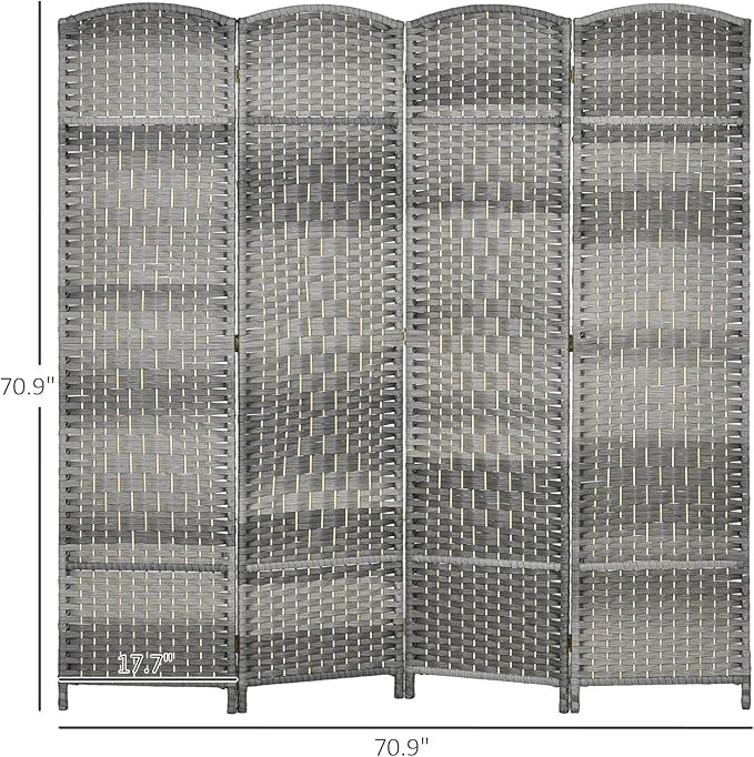 HOMCOM Room Divider, 6 Ft 4 Panel Folding Privacy Screen, Hand-Woven PP Wall - Image 7