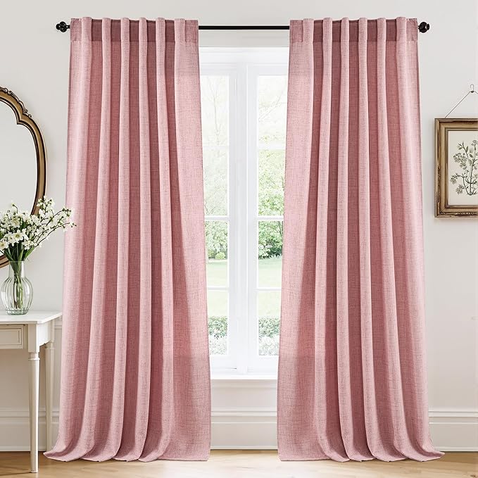 RYB HOME Living Room and Bedroom Curtains and Drapes Linen Sheer, Light by RYBHOME