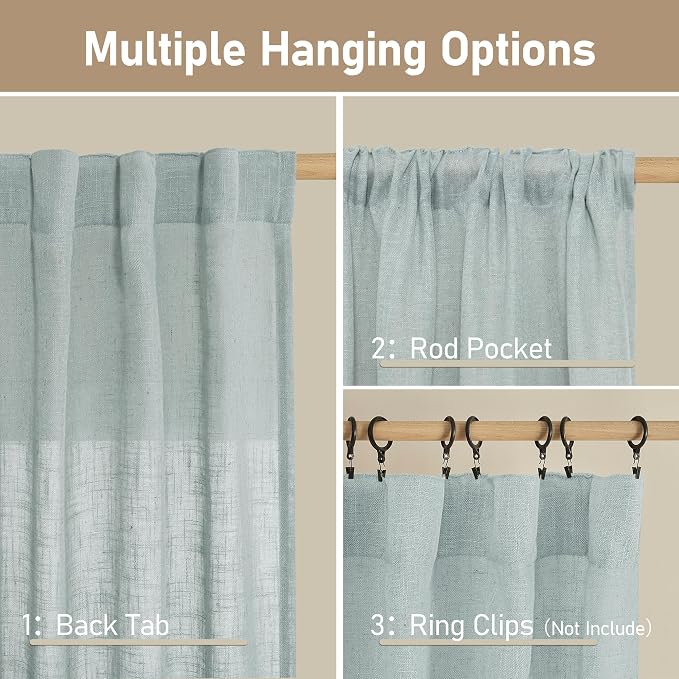 LAMIT 80 inch Linen Living Room Curtains, Faux Linen Textured Light Filtering - Image 3
