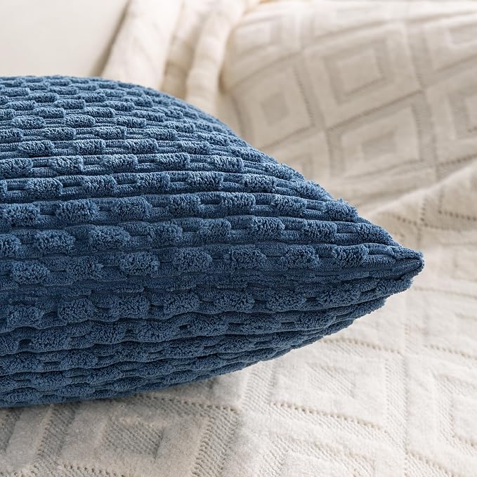 Set of 4 Blue Decorative Throw Pillow Covers 24x24 Inch Corduroy Pillow Covers - Image 3