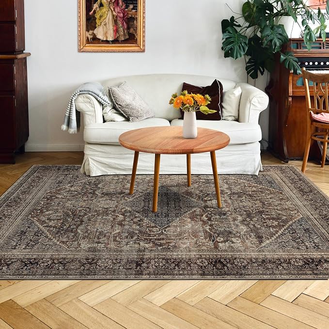 Area Rug 4×6, Vintage Boho Rug, Ultra-Soft Low Pile, Non Slip, Stain Resistant by DomitapisRug