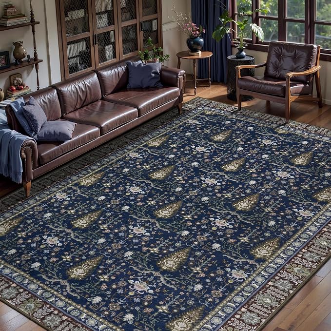 Tangsoo 5x7 Washable Area Rug for Living Room, Non Slip Vintage Boho Blue by Tangsoo
