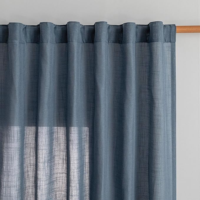 MYSKY HOME 95 Inch Semi Sheer Sliding Door Curtains Farmhouse Light Filtering - Image 2