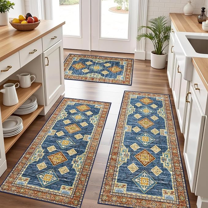 Tritard 100% Non Slip Kitchen Rugs Sets of 3 Washable Boho Kitchen Mats by Tritard