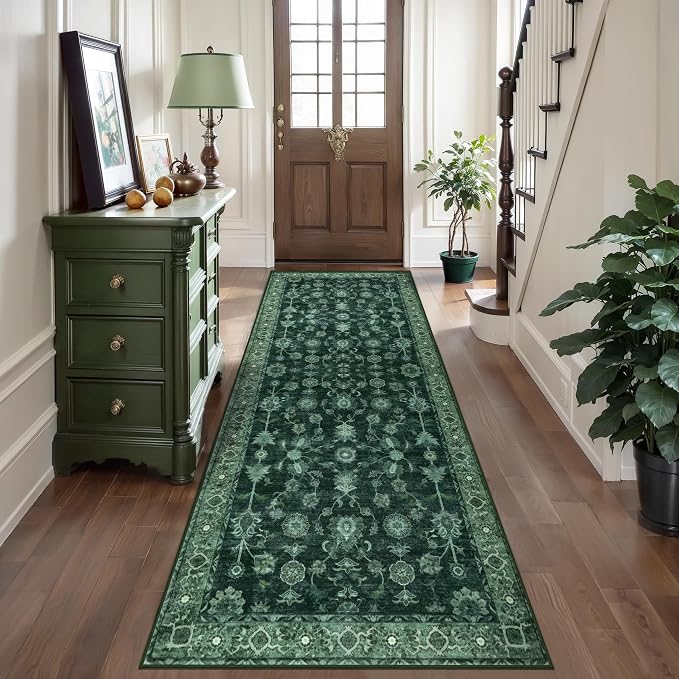 Tangsoo Green 2.6x8 Long Runner Rug Non Slip by Tangsoo