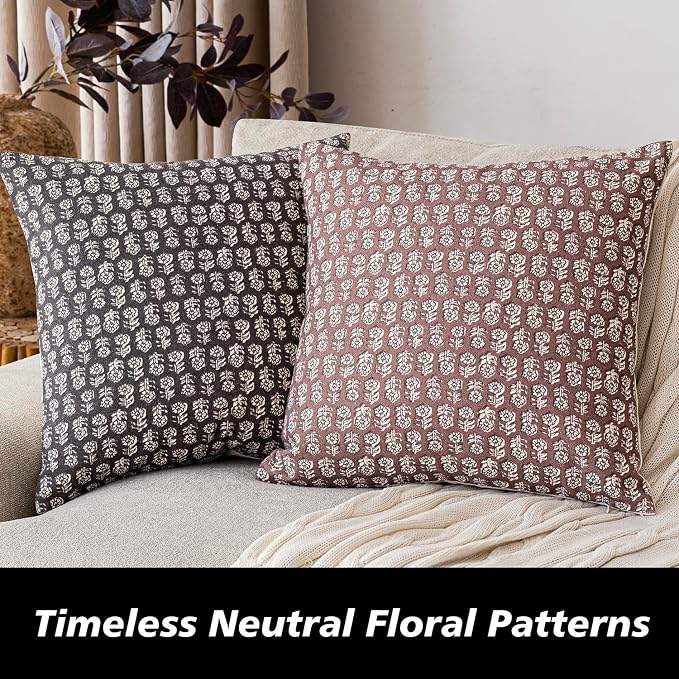 Foindtower Set of 2 Decorative Vintage Floral Print Throw Pillow Covers Neutral - Image 4