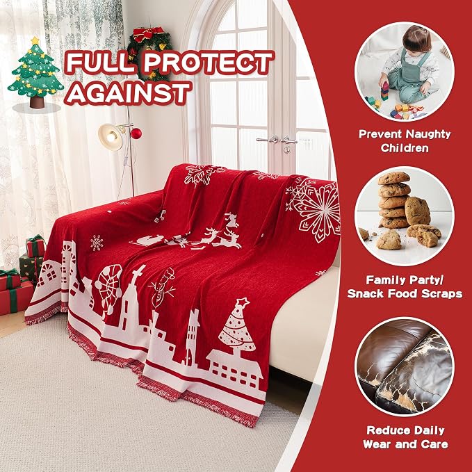 MEETSKY Christmas Couch Cover Red Sofa Slipcover - Image 2