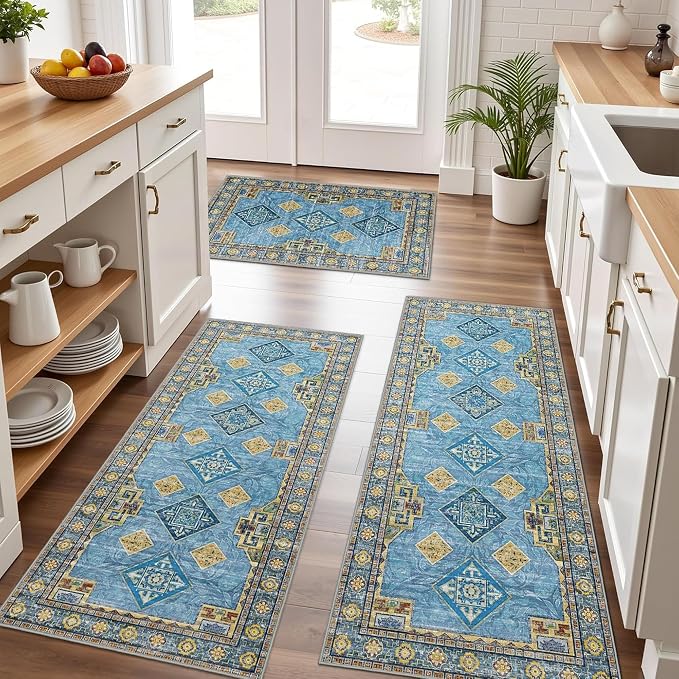 Tritard 100% Non Slip Kitchen Rugs Sets of 3 Washable Boho Kitchen Mats by Tritard