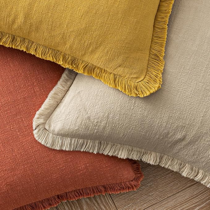 MIULEE Decorative Lumbar Throw Pillow Covers Neutral Linen Fringe Throw Pillows - Image 4