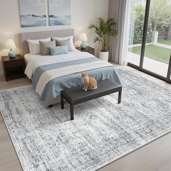 7x9 Area Rug for Living Room Washable Abstract Vintage Soft Thin Indoor Floor - Image 3