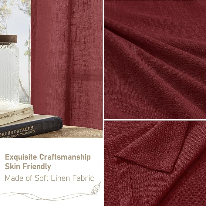 LAMIT Red Sheer Linen Curtains 45 Inch Length, Linen Textured Light Filtering - Image 7