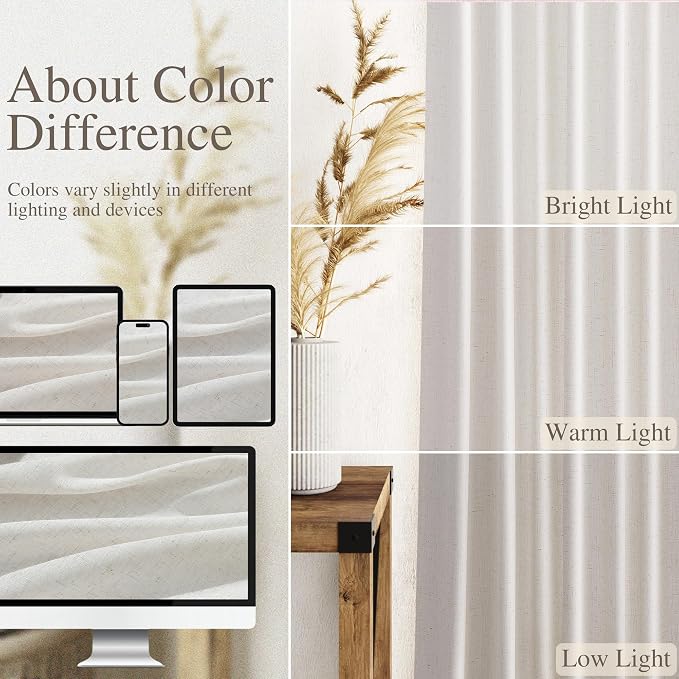 Nanspring Natural Linen Curtains 120 Inches Long - Image 3