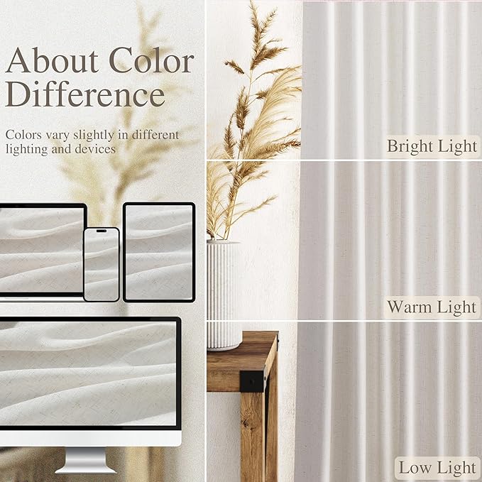 Nanspring Natural Linen Curtains 102 Inches Long - Image 3