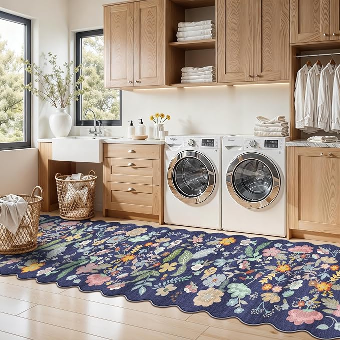 Washable Non-Slip Runner Rug 2x8: Water-Resistant Floral Kitchen Rug Indoor Low - Image 5