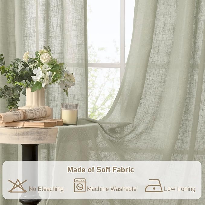 LAMIT Sage Grey Linen Boho Curtains 80 inch Length 2 Panels, Light Filtering - Image 8