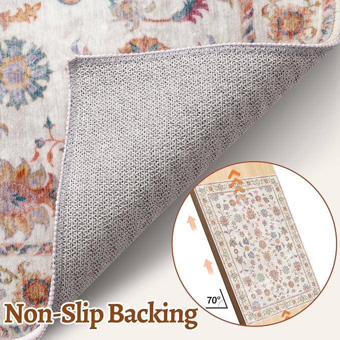 Tangsoo 2x4 Washable Rug for Entryway, Vintage Floral Entry Rug Non Slip - Image 5