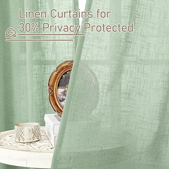 LAMIT Semi Sheer Linen Curtains 45 Inches Long, Light Filtering Panels Bronze - Image 6