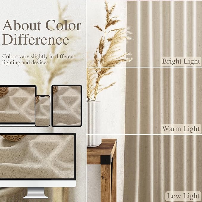 Taupe Burlywood Linen Curtains for Living Room 94 Inches Long Light Filtering - Image 3