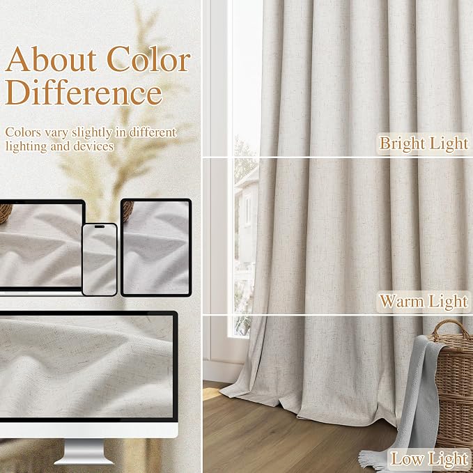 Guken 108 Inch Long Light Beige 100% Blackout Curtains - Image 7