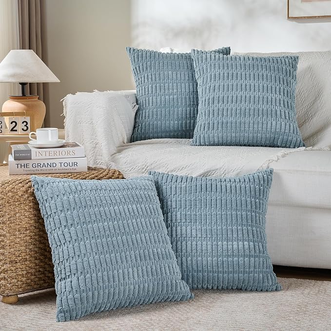 Fancy Homi 4 Packs Boho Light Blue Decorative Throw Pillow Covers 22x22 Inch by Fancy+Homi