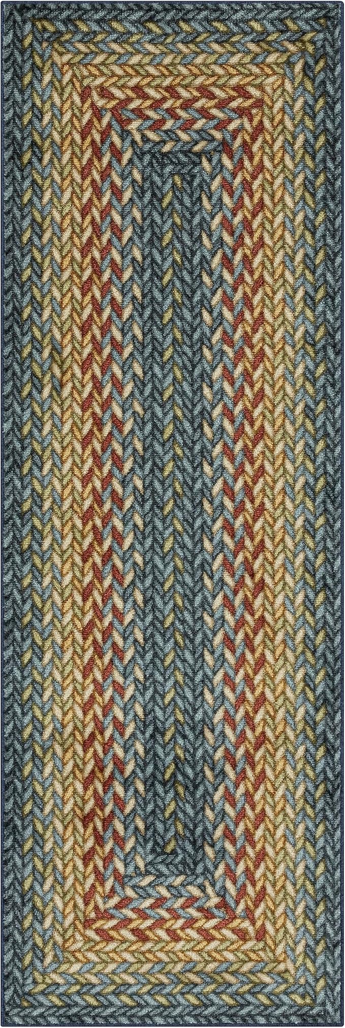 Maples Rugs Marion Bohemian Braided-Style Print Runner Rug – Made in USA – by MaplesRugs