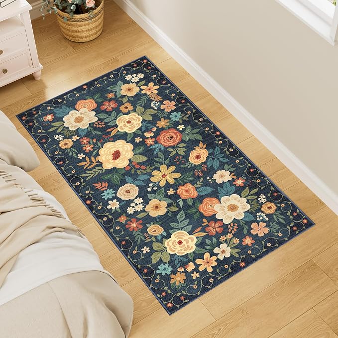 DUKINO 2x4 Rug for Entryway, Washable Kitchen Floral Runner Rug - Image 2