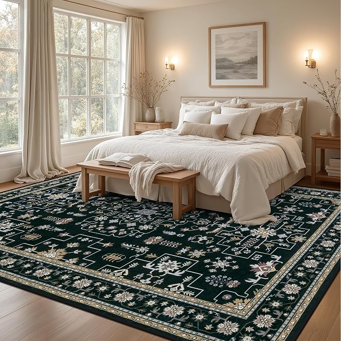 Area Rugs 10x12 Living Room Rug: Washable Rug Soft Vintage Boho Medallion - Image 3