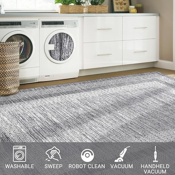 GarveeHome 8x10 Large Washable Area Rug Modern Bordered Rug Distressed - Image 6