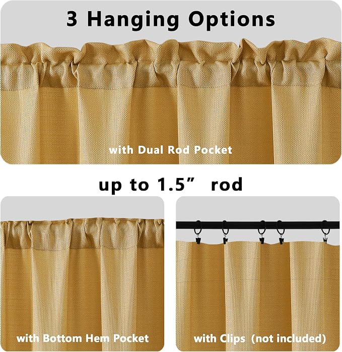Gwine Gold Valance for Windows, Light Filtering Faux Linen Textured Kitchen - Image 5