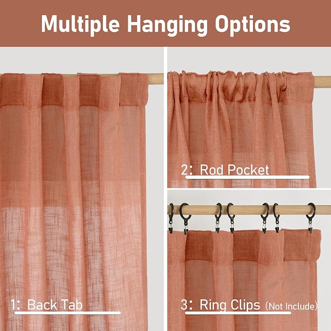 LAMIT 30 Inch Linen Kitchen Curtains, Semi Sheer Light Filtering Window Panels - Image 2