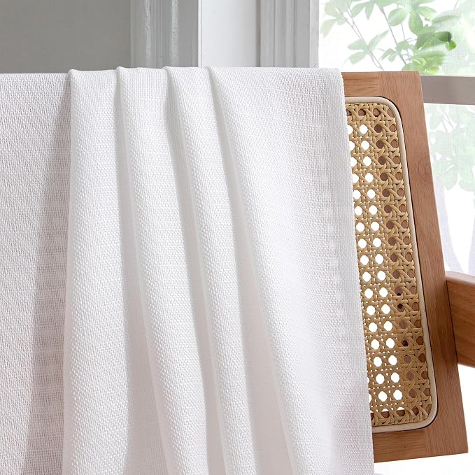 Chyhomenyc White Curtains 84 Inch Length 2 Panels Set, Faux Linen Textured Semi - Image 9