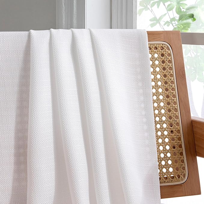 Chyhomenyc White Curtains 30 Inch Length, Faux Linen Textured Small Cafe Curtain - Image 9