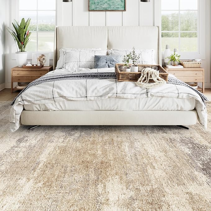 Washable Abstract 9x12 Area Rug: Low Pile and Non-Slip Rubber Backing Modern - Image 2