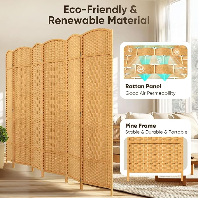 JOSTYLE Room Divider 6ft. Tall Extra Room Partitions and Dividers, 6-Panel - Image 3