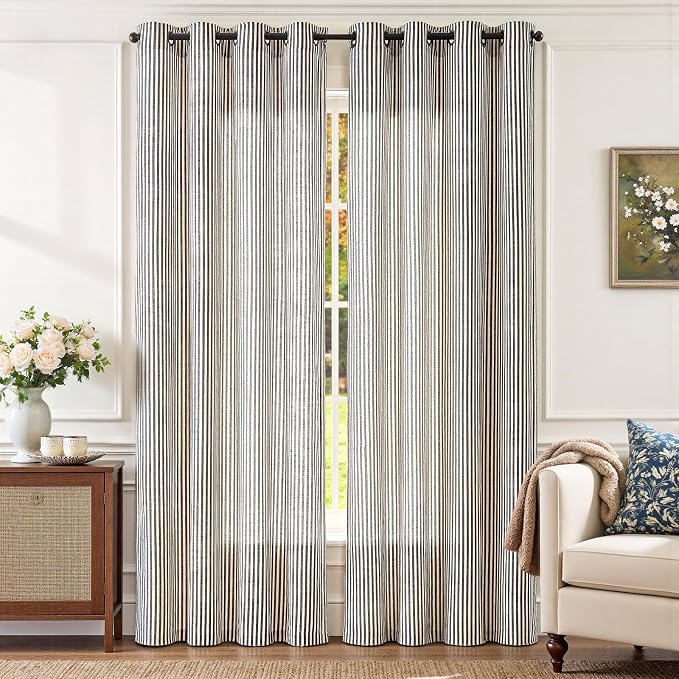 JINCHAN Linen Curtains for Living Room Black on Beige Striped Curtains for by JINCHAN