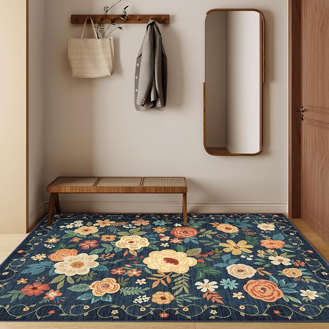 DUKINO 4x6 Area Rug, Lightweight Non Slip Washable Floral Rug, Indoor Low Pile - Image 7