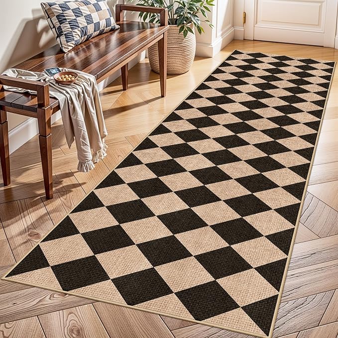 2x8 Checkered Runner Rug for Hallway: Washable Faux Jute Runners Indoor - Image 2
