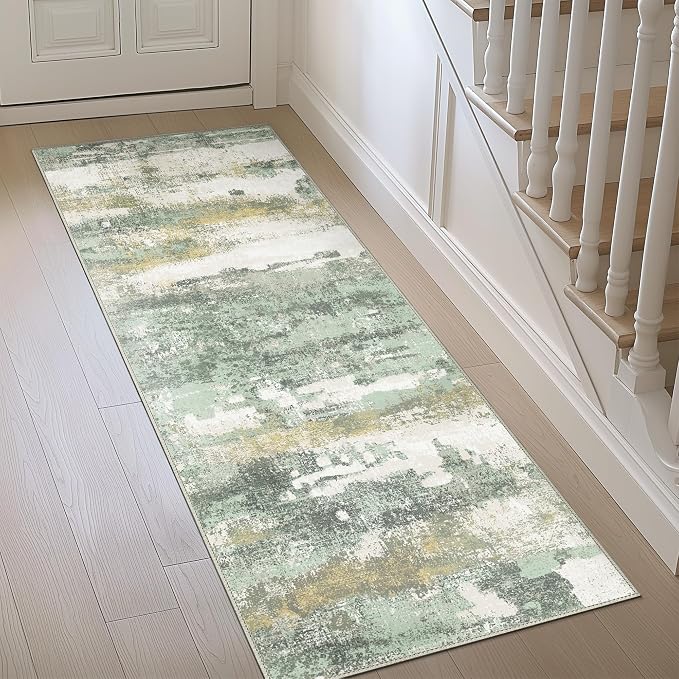 Runner Rug for Hallway Kitchen, Soft Modern Abstract Throw Rugs, Low Pile Floor - Image 3