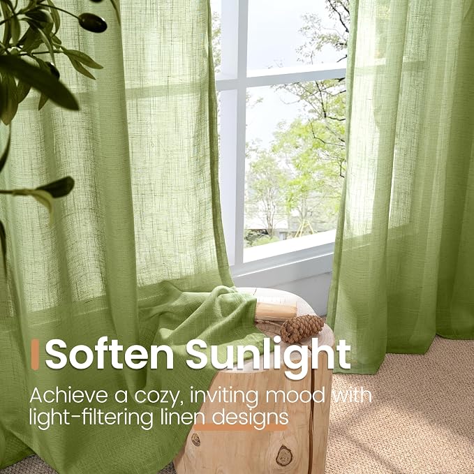 BGment 40 Inches Long Olive Green Linen Curtains - Image 5