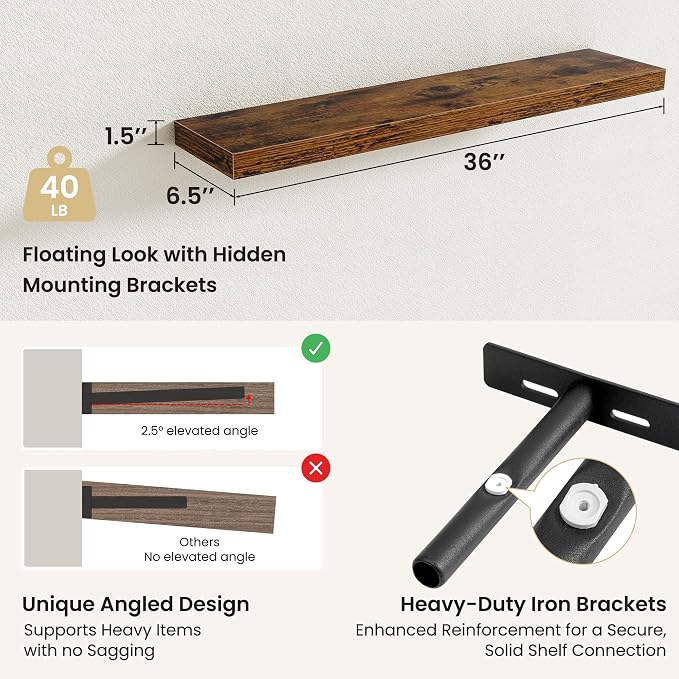 Fun Memories Floating Shelves for Wall, Rustic Wood Wall Mounted Shelves for - Image 3