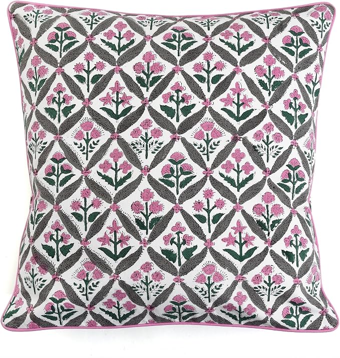Ridhi Block Print Pink and White Pillow Cover 18" x 18" Decorative Couch Pillows - Image 5