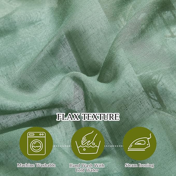 NICETOWN Linen Textured Semi Sheer Olive Green Curtains, Grommet Privacy Flax - Image 3