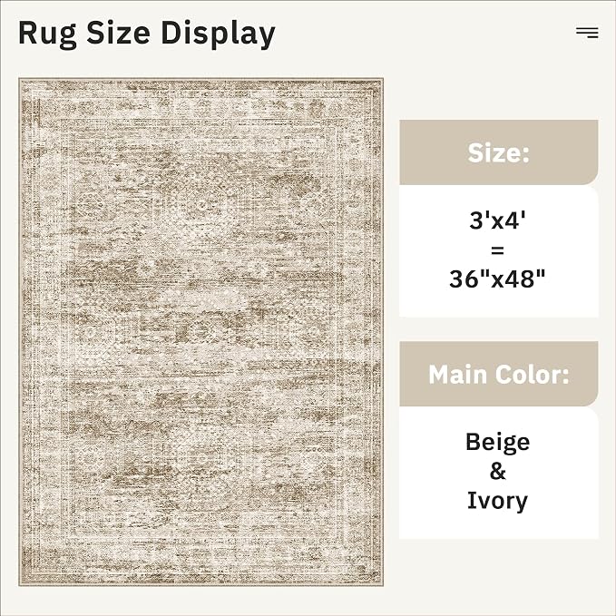 3x4 Rug, Small Area Rug for Kitchen, Machine Washable Non-Slip Throw Rug - Image 5
