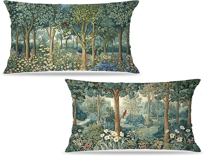 Rustic Spring Forest Pillow Covers 20x12 Double-Sided, Cottagecore Forest by Unknown