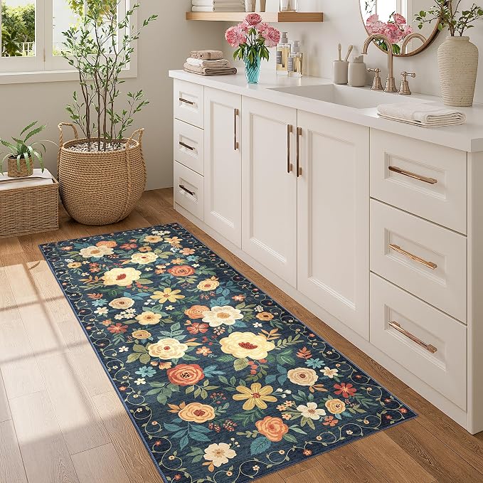 DUKINO 2x5 Runner Rug for Hallway, Washable Kitchen Floral Runner Rug - Image 2