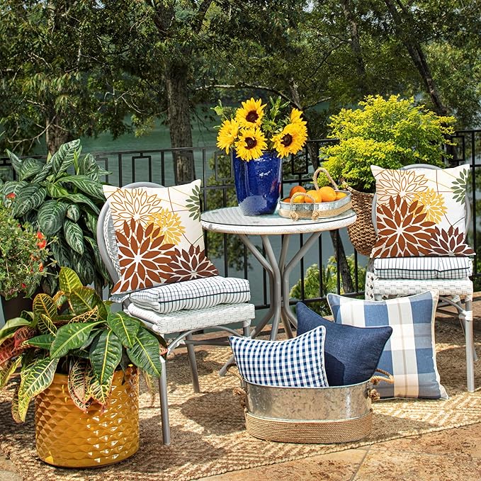 Brown and Yellow Floral Pillow Covers 20x20 Set of 2 Outdoor Waterproof - Image 6