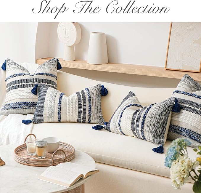 BlissBlush Navy Dark Blue Boho Throw Pillow Cover 22x22 Grey Decorative Accent - Image 7