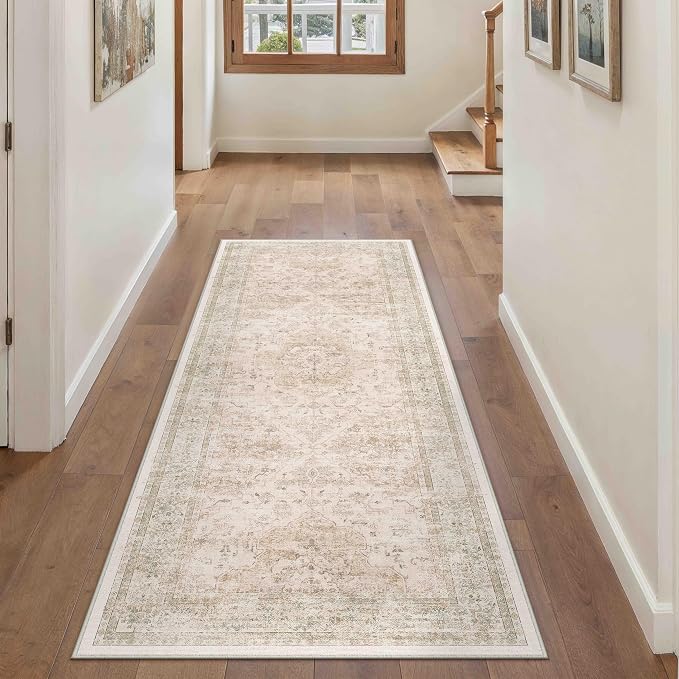 PureCozy Hallway Runner Rug 2x5 Washable Beige Vintage Distressed Runner by PureCozy